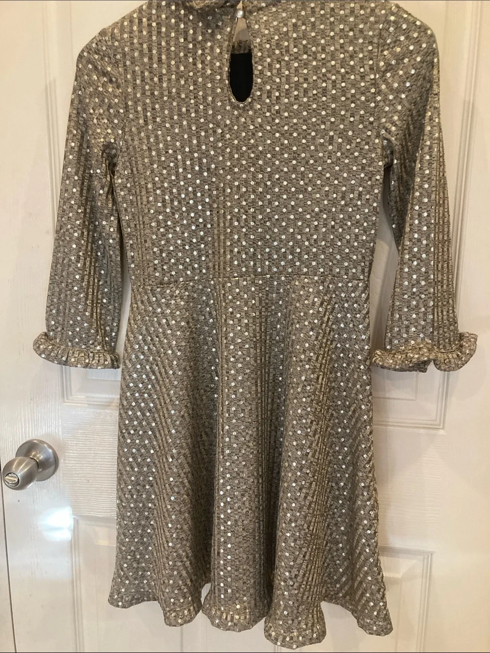art class Girls' Metallic Gold Polka Sequin Fit-and-Flare Dress